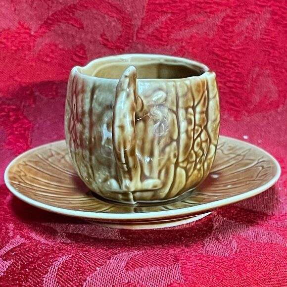 Antique RARE “Tree Trunk” Look Porcelain Demitasse Teacup and Saucer - Picture 2 of 15